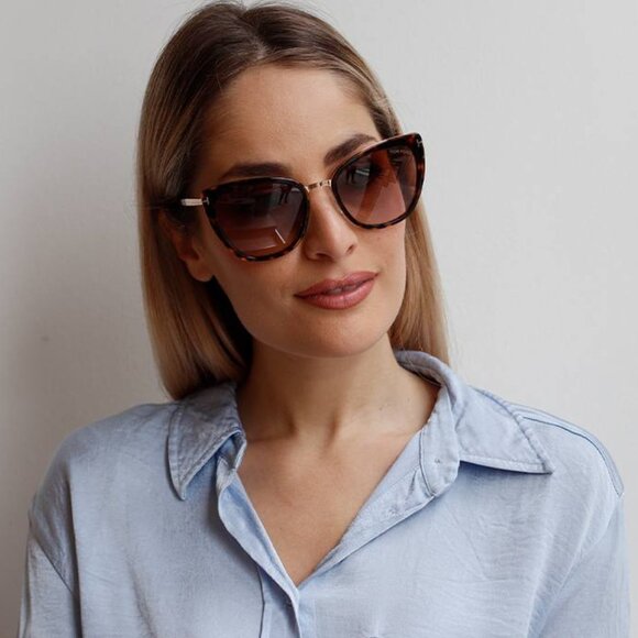 Tom Ford Simona FT0717 55G Sunglasses Havana Cat Eye Frame, Champagne Lenses - Picture 4 of 9